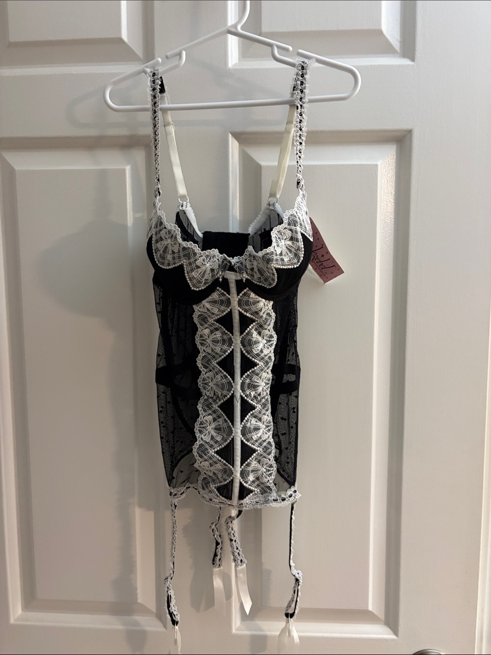 Jezebel Black Chemise with White Lace Accents and Garters